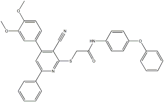 2-{[3-cyano-4-(3,4-dimethoxyphenyl)-6-phenyl-2-pyridinyl]sulfanyl}-N-(4-phenoxyphenyl)acetamide Struktur