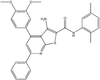 3-amino-4-(3,4-dimethoxyphenyl)-N-(2,5-dimethylphenyl)-6-phenylthieno[2,3-b]pyridine-2-carboxamide Struktur