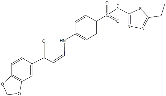 4-{[3-(1,3-benzodioxol-5-yl)-3-oxo-1-propenyl]amino}-N-(5-ethyl-1,3,4-thiadiazol-2-yl)benzenesulfonamide Struktur