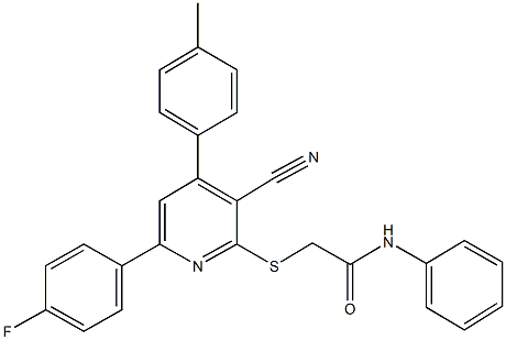 2-{[3-cyano-6-(4-fluorophenyl)-4-(4-methylphenyl)-2-pyridinyl]sulfanyl}-N-phenylacetamide Struktur