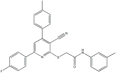 2-{[3-cyano-6-(4-fluorophenyl)-4-(4-methylphenyl)-2-pyridinyl]sulfanyl}-N-(3-methylphenyl)acetamide Struktur