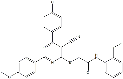 2-{[4-(4-chlorophenyl)-3-cyano-6-(4-methoxyphenyl)-2-pyridinyl]sulfanyl}-N-(2-ethylphenyl)acetamide Struktur