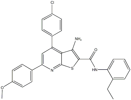 3-amino-4-(4-chlorophenyl)-N-(2-ethylphenyl)-6-(4-methoxyphenyl)thieno[2,3-b]pyridine-2-carboxamide Struktur