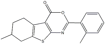 7-methyl-2-(2-methylphenyl)-5,6,7,8-tetrahydro-4H-[1]benzothieno[2,3-d][1,3]oxazin-4-one Struktur