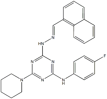 1-naphthaldehyde [4-(4-fluoroanilino)-6-piperidin-1-yl-1,3,5-triazin-2-yl]hydrazone Struktur