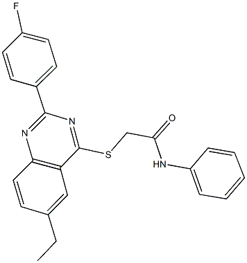 2-{[6-ethyl-2-(4-fluorophenyl)-4-quinazolinyl]sulfanyl}-N-phenylacetamide Struktur