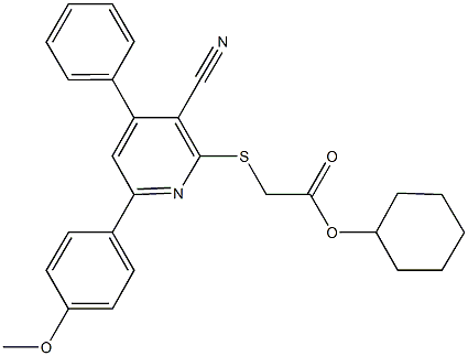 cyclohexyl {[3-cyano-6-(4-methoxyphenyl)-4-phenyl-2-pyridinyl]sulfanyl}acetate Struktur