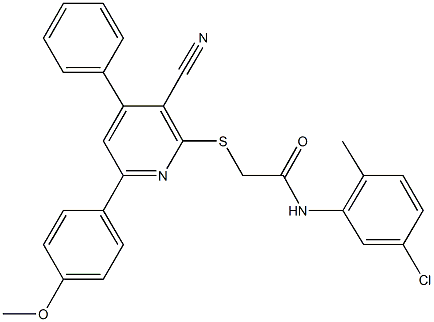 N-(5-chloro-2-methylphenyl)-2-{[3-cyano-6-(4-methoxyphenyl)-4-phenyl-2-pyridinyl]sulfanyl}acetamide Struktur