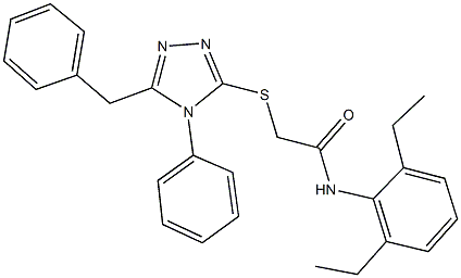 2-[(5-benzyl-4-phenyl-4H-1,2,4-triazol-3-yl)sulfanyl]-N-(2,6-diethylphenyl)acetamide Struktur