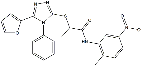 2-[(5-furan-2-yl-4-phenyl-4H-1,2,4-triazol-3-yl)sulfanyl]-N-{5-nitro-2-methylphenyl}propanamide Struktur