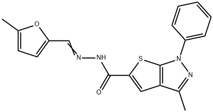 3-methyl-N'-[(5-methyl-2-furyl)methylene]-1-phenyl-1H-thieno[2,3-c]pyrazole-5-carbohydrazide Struktur