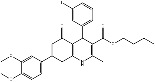 butyl 7-(3,4-dimethoxyphenyl)-4-(3-fluorophenyl)-2-methyl-5-oxo-1,4,5,6,7,8-hexahydro-3-quinolinecarboxylate Struktur