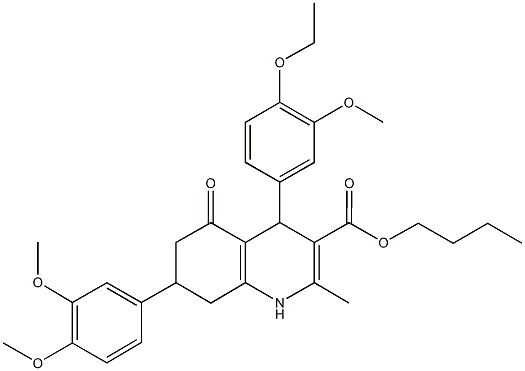 butyl 7-(3,4-dimethoxyphenyl)-4-(4-ethoxy-3-methoxyphenyl)-2-methyl-5-oxo-1,4,5,6,7,8-hexahydro-3-quinolinecarboxylate Struktur