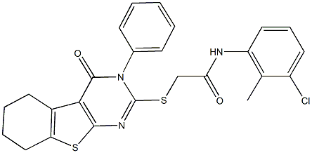 N-(3-chloro-2-methylphenyl)-2-[(4-oxo-3-phenyl-3,4,5,6,7,8-hexahydro[1]benzothieno[2,3-d]pyrimidin-2-yl)sulfanyl]acetamide Struktur