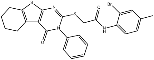 N-(2-bromo-4-methylphenyl)-2-[(4-oxo-3-phenyl-3,4,5,6,7,8-hexahydro[1]benzothieno[2,3-d]pyrimidin-2-yl)sulfanyl]acetamide Struktur