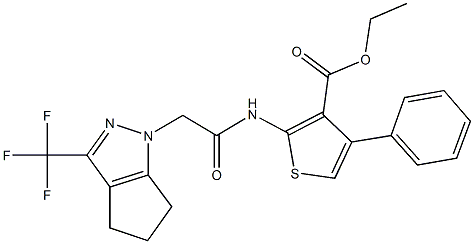 ethyl 4-phenyl-2-{[(3-(trifluoromethyl)-5,6-dihydrocyclopenta[c]pyrazol-1(4H)-yl)acetyl]amino}-3-thiophenecarboxylate Struktur