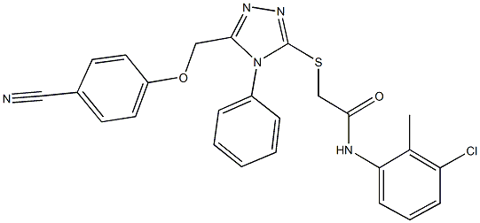 N-(3-chloro-2-methylphenyl)-2-({5-[(4-cyanophenoxy)methyl]-4-phenyl-4H-1,2,4-triazol-3-yl}sulfanyl)acetamide Struktur