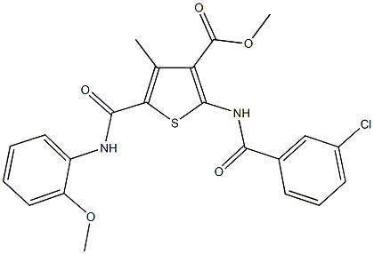 methyl 2-{[(3-chlorophenyl)carbonyl]amino}-4-methyl-5-({[2-(methyloxy)phenyl]amino}carbonyl)thiophene-3-carboxylate Struktur