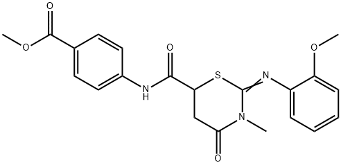 methyl 4-[({2-[(2-methoxyphenyl)imino]-3-methyl-4-oxo-1,3-thiazinan-6-yl}carbonyl)amino]benzoate Struktur