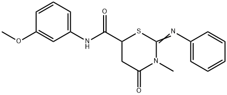 N-(3-methoxyphenyl)-3-methyl-4-oxo-2-(phenylimino)-1,3-thiazinane-6-carboxamide Struktur