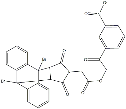 2-{3-nitrophenyl}-2-oxoethyl (1,8-dibromo-16,18-dioxo-17-azapentacyclo[6.6.5.0~2,7~.0~9,14~.0~15,19~]nonadeca-2,4,6,9,11,13-hexaen-17-yl)acetate Struktur