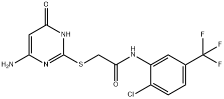 2-[(4-amino-6-hydroxy-2-pyrimidinyl)sulfanyl]-N-[2-chloro-5-(trifluoromethyl)phenyl]acetamide Struktur