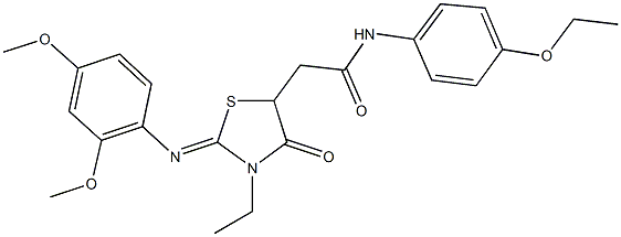 2-{2-[(2,4-dimethoxyphenyl)imino]-3-ethyl-4-oxo-1,3-thiazolidin-5-yl}-N-(4-ethoxyphenyl)acetamide Struktur