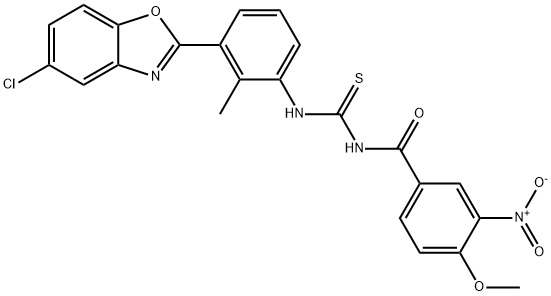 N-[3-(5-chloro-1,3-benzoxazol-2-yl)-2-methylphenyl]-N'-{3-nitro-4-methoxybenzoyl}thiourea Struktur