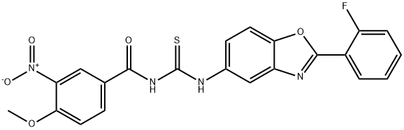 N-[2-(2-fluorophenyl)-1,3-benzoxazol-5-yl]-N'-{3-nitro-4-methoxybenzoyl}thiourea Struktur