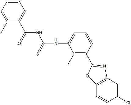 N-[3-(5-chloro-1,3-benzoxazol-2-yl)-2-methylphenyl]-N'-(2-methylbenzoyl)thiourea Struktur