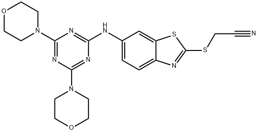 [(6-{[4,6-di(4-morpholinyl)-1,3,5-triazin-2-yl]amino}-1,3-benzothiazol-2-yl)sulfanyl]acetonitrile Struktur