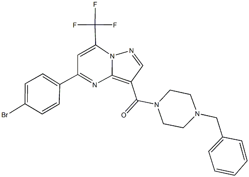 3-[(4-benzyl-1-piperazinyl)carbonyl]-5-(4-bromophenyl)-7-(trifluoromethyl)pyrazolo[1,5-a]pyrimidine Struktur