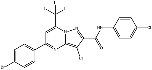 5-(4-bromophenyl)-3-chloro-N-(4-chlorophenyl)-7-(trifluoromethyl)pyrazolo[1,5-a]pyrimidine-2-carboxamide Struktur