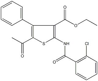 ethyl 5-acetyl-2-[(2-chlorobenzoyl)amino]-4-phenyl-3-thiophenecarboxylate Struktur