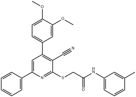 2-{[3-cyano-4-(3,4-dimethoxyphenyl)-6-phenyl-2-pyridinyl]sulfanyl}-N-(3-methylphenyl)acetamide Struktur