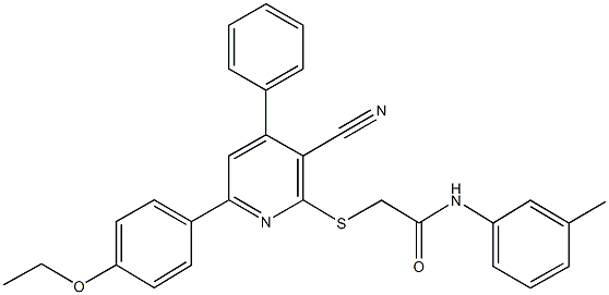 2-{[3-cyano-6-(4-ethoxyphenyl)-4-phenyl-2-pyridinyl]sulfanyl}-N-(3-methylphenyl)acetamide Struktur