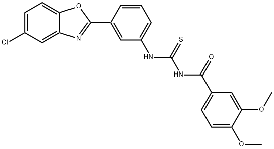 N-[3-(5-chloro-1,3-benzoxazol-2-yl)phenyl]-N'-(3,4-dimethoxybenzoyl)thiourea Struktur