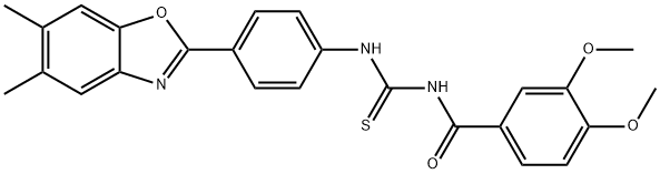 N-(3,4-dimethoxybenzoyl)-N'-[4-(5,6-dimethyl-1,3-benzoxazol-2-yl)phenyl]thiourea Struktur