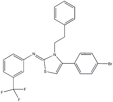 N-(4-(4-bromophenyl)-3-(2-phenylethyl)-1,3-thiazol-2(3H)-ylidene)-N-[3-(trifluoromethyl)phenyl]amine Struktur