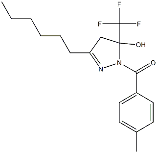 3-hexyl-1-(4-methylbenzoyl)-5-(trifluoromethyl)-4,5-dihydro-1H-pyrazol-5-ol Struktur