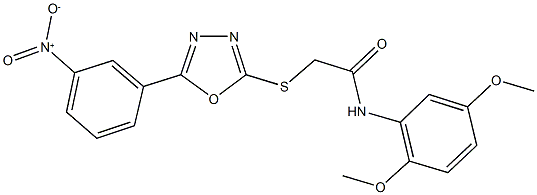 N-[2,5-bis(methyloxy)phenyl]-2-[(5-{3-nitrophenyl}-1,3,4-oxadiazol-2-yl)sulfanyl]acetamide Struktur