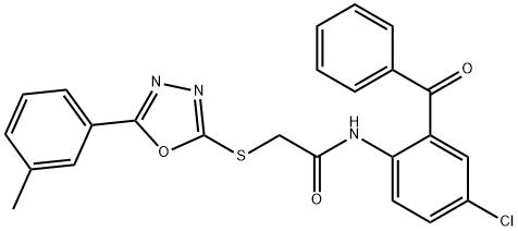 N-(2-benzoyl-4-chlorophenyl)-2-{[5-(3-methylphenyl)-1,3,4-oxadiazol-2-yl]sulfanyl}acetamide Struktur