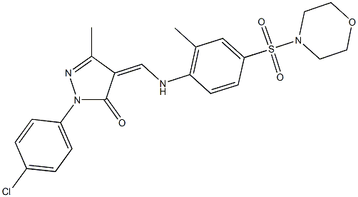 2-(4-chlorophenyl)-5-methyl-4-{[2-methyl-4-(4-morpholinylsulfonyl)anilino]methylene}-2,4-dihydro-3H-pyrazol-3-one Struktur