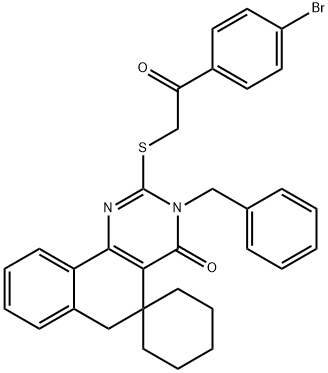 3-benzyl-2-{[2-(4-bromophenyl)-2-oxoethyl]sulfanyl}-5,6-dihydrospiro(benzo[h]quinazoline-5,1'-cyclohexane)-4(3H)-one Struktur