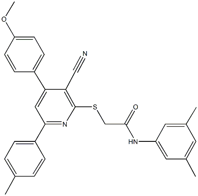 2-{[3-cyano-4-(4-methoxyphenyl)-6-(4-methylphenyl)-2-pyridinyl]sulfanyl}-N-(3,5-dimethylphenyl)acetamide Struktur