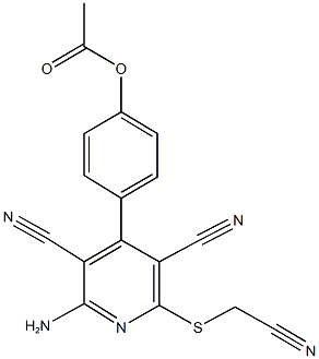 4-{2-amino-3,5-dicyano-6-[(cyanomethyl)sulfanyl]-4-pyridinyl}phenyl acetate Struktur