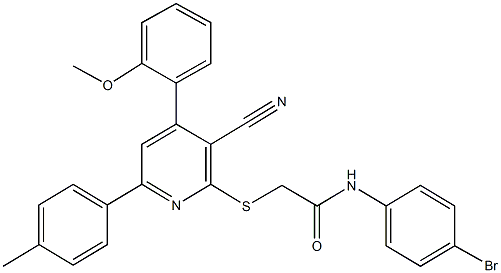 N-(4-bromophenyl)-2-{[3-cyano-4-(2-methoxyphenyl)-6-(4-methylphenyl)-2-pyridinyl]sulfanyl}acetamide Struktur