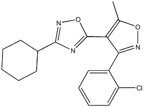 5-[3-(2-chlorophenyl)-5-methyl-4-isoxazolyl]-3-cyclohexyl-1,2,4-oxadiazole Struktur