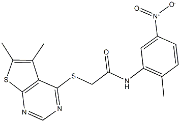 2-[(5,6-dimethylthieno[2,3-d]pyrimidin-4-yl)sulfanyl]-N-{5-nitro-2-methylphenyl}acetamide Struktur