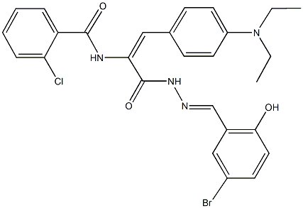 N-{1-{[2-(5-bromo-2-hydroxybenzylidene)hydrazino]carbonyl}-2-[4-(diethylamino)phenyl]vinyl}-2-chlorobenzamide Struktur